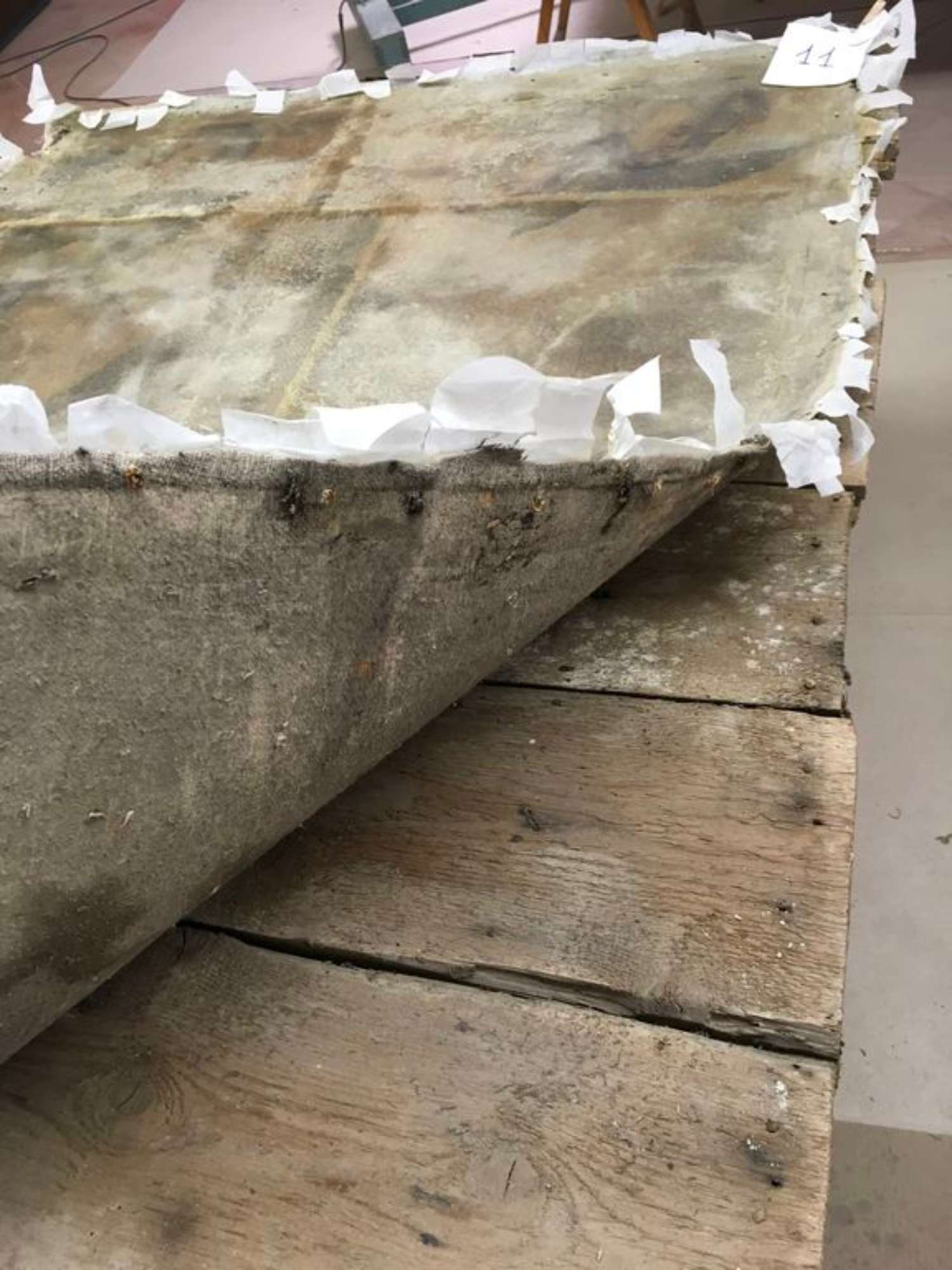 Foto durante il restauro - mmontaggio della tela dalla struttura lignea originale e verifica della tavola - ph.: Maria Chiara Tonucci - Serena Brioli